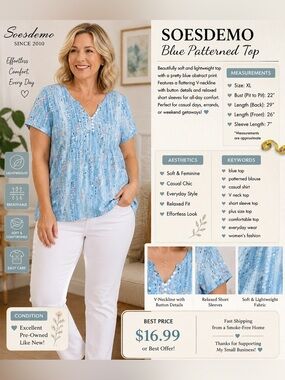 Women's Light Blue Printed Short Sleeve V-Neck Top by